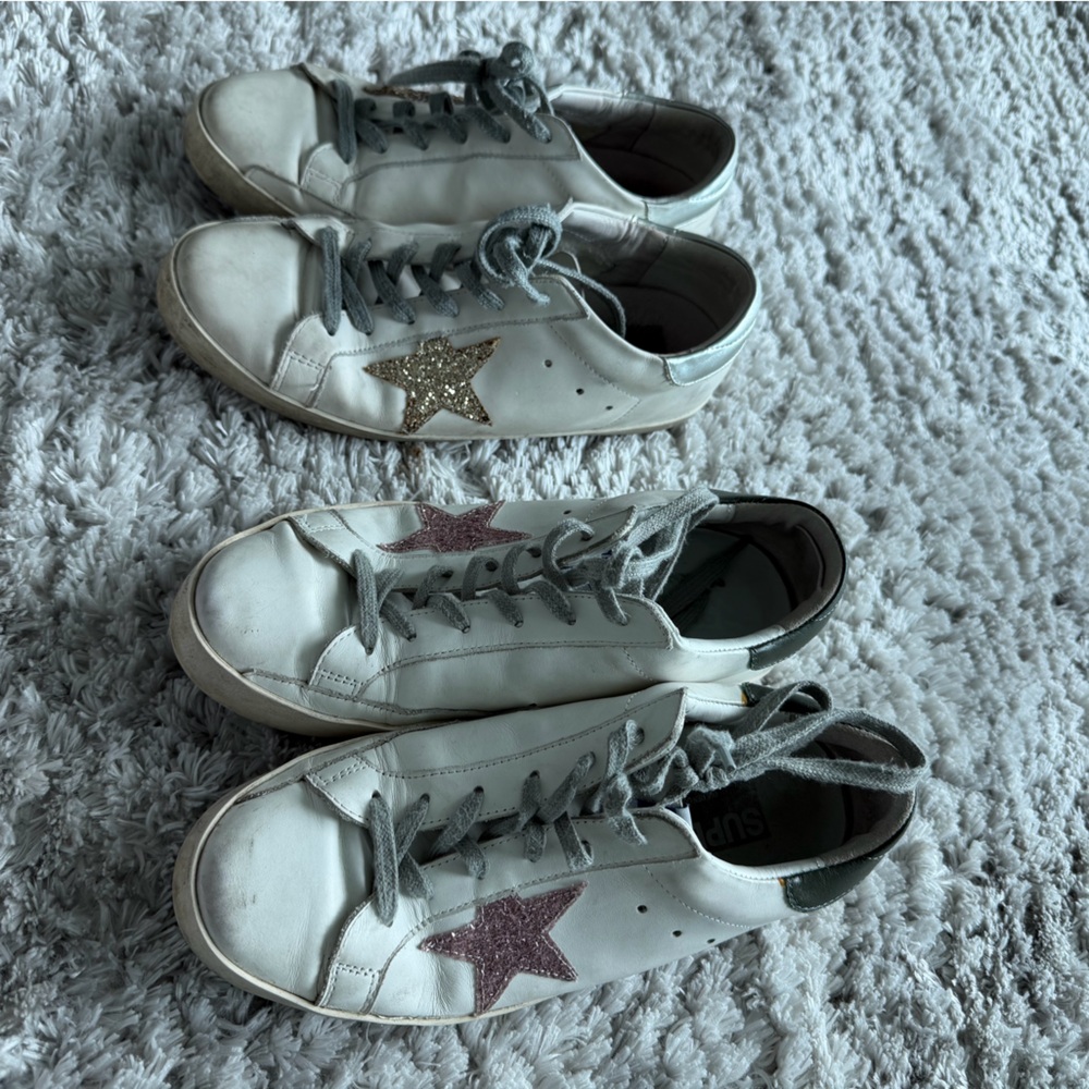 2 Pairs Golden Goose look alike sneakers  – Gold & Pink Glitter - Picture 5 of 5